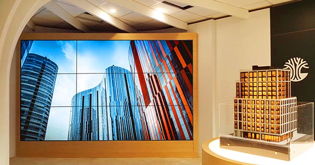 A custom indoor video wall setup by SignCast Media.