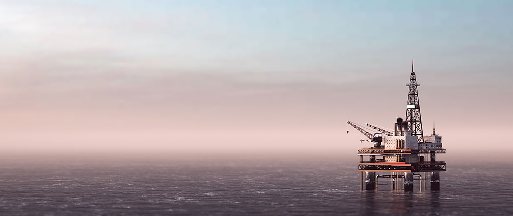 VSAT equipment installed on an offshore oil rig, enabling satellite communication over the sea for the oil and gas industry